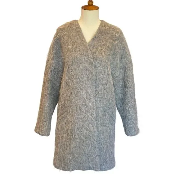 Zara Wool Blend Collarless Structured Coat Grey Women's S
